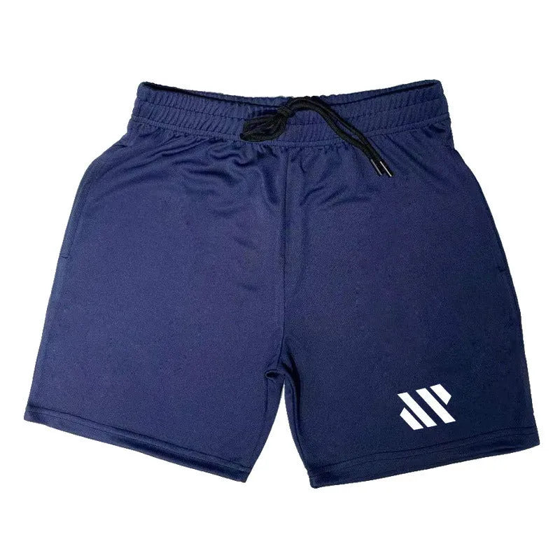 Loose-fit black metal silk sports shorts on a hanger against a plain background.