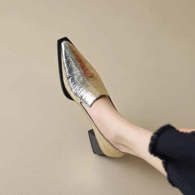Crack pointed deep mouth high heels women retro solid colour kitten heel shoes with rubber sole