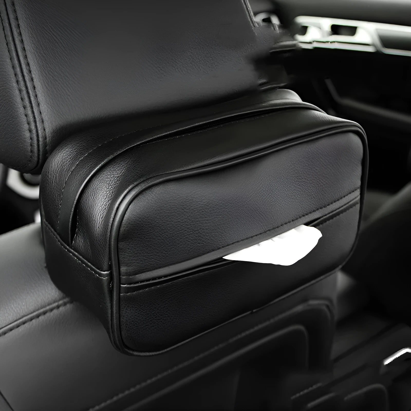 Large black PU leather car hanging organiser box with paper bag packaging