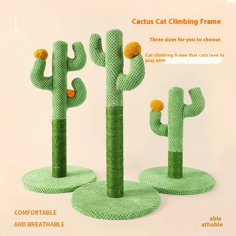 Green Masson cactus design cat scratching post and climber with sisal scratching surfaces.