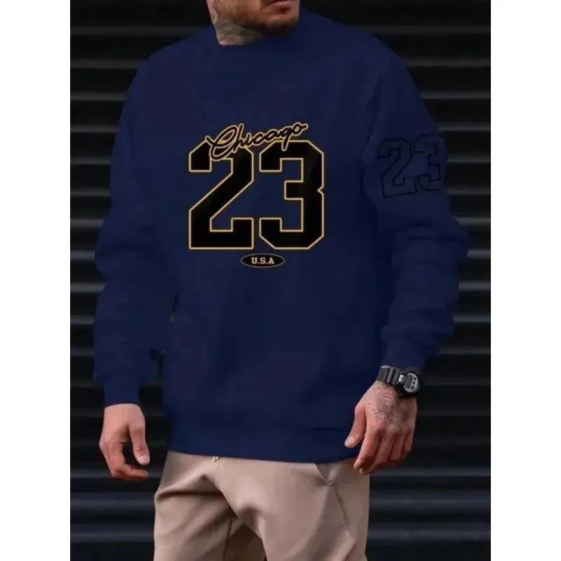 Men's art letter design fleece sweatshirt pullover in black, front view