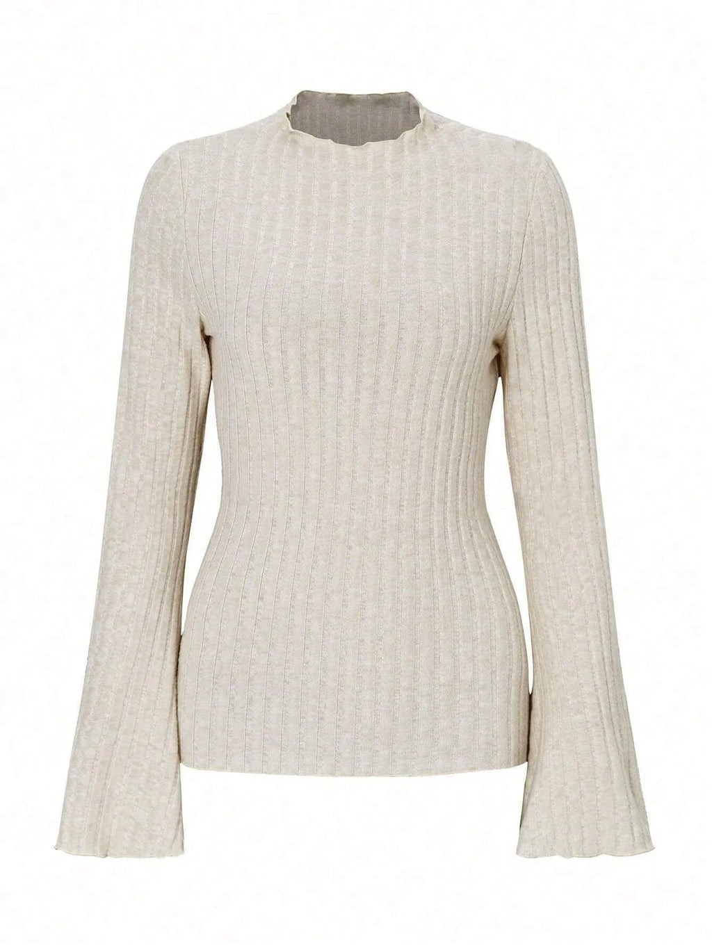 Women's black long sleeve slim fit top with lantern sleeves and round neck