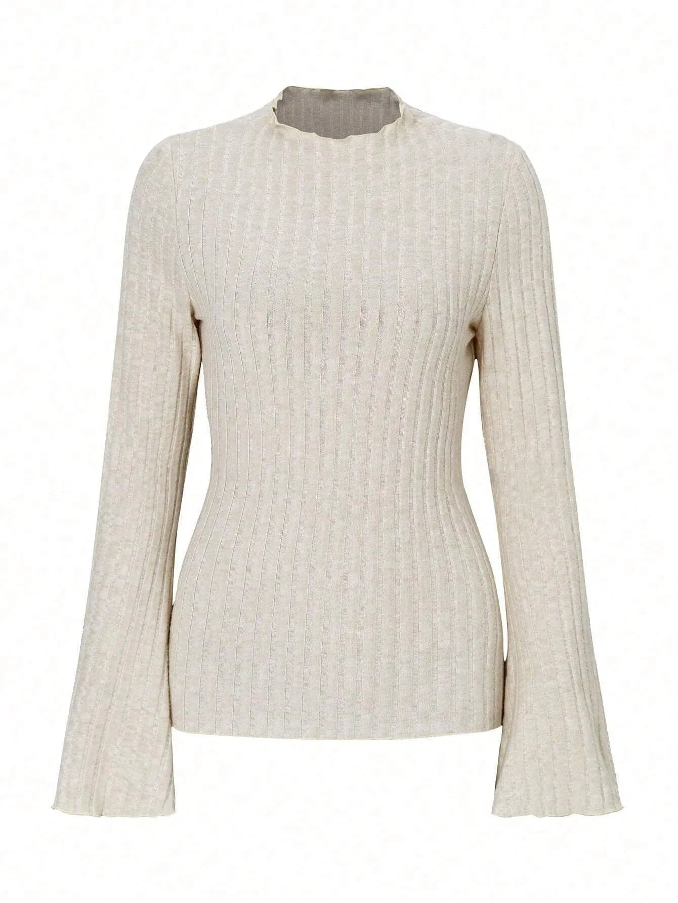 Women's black long sleeve slim fit top with lantern sleeves and round neck