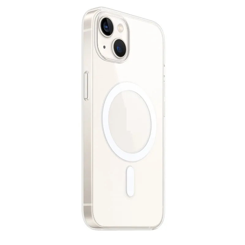 Transparent magnetic back cover case for iPhone on a flat surface.