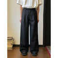 Men's straight-leg casual trousers in black with wide-leg loose cut