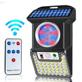 59 LED outdoor solar body sensing wall light with remote control on a brick wall