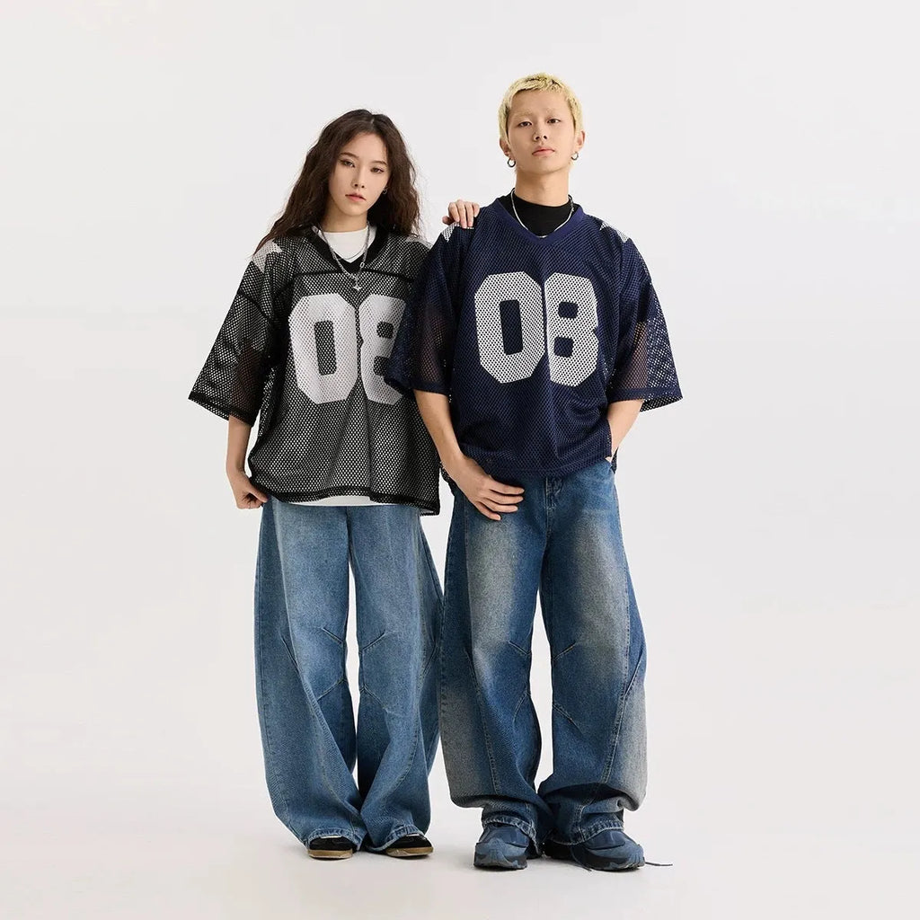 Black and navy blue half sleeve shirt with letter pattern, loose-fitting polyester pullover