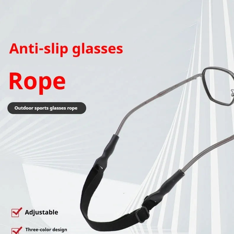 Black adjustable glasses cord with silicone ends for securing spectacles or sunglasses