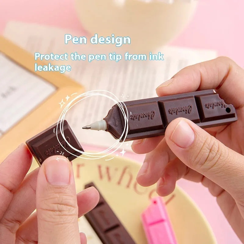 Chocolate-themed ballpoint pen with cartoon food design and 0.5mm tip in pink, beige, or brown colour