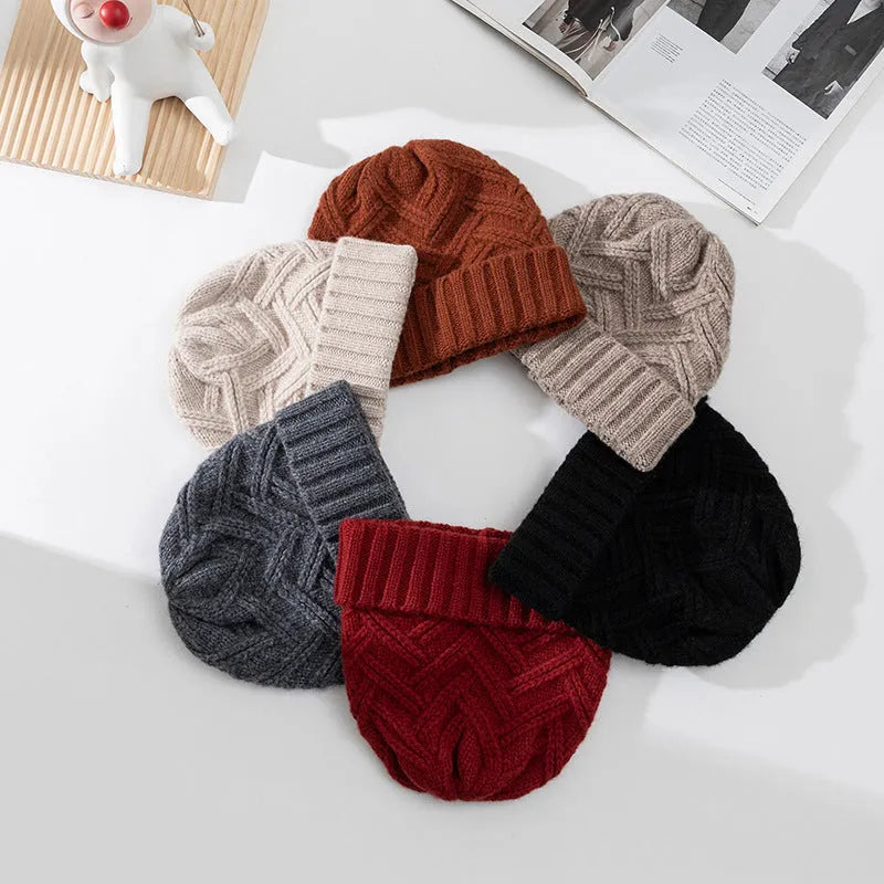 Wool knitted dome crown winter hat with totem design in various colours
