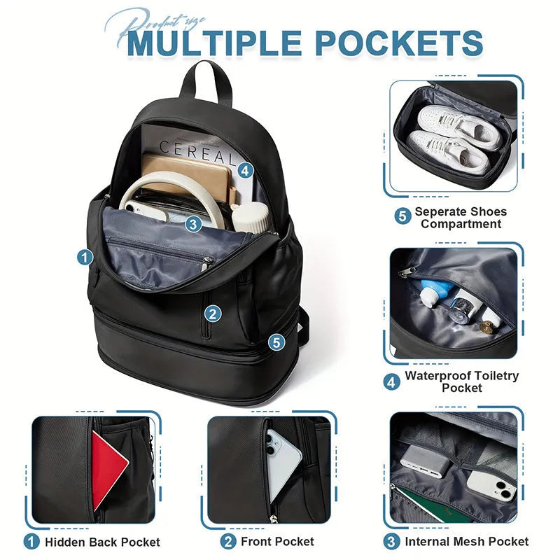 Women's casual backpack in grey colour showing curved shoulder straps and contrast stitching details