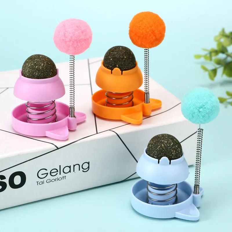 55mm mint-scented cat toy with music features in blue, orange, or pink colours