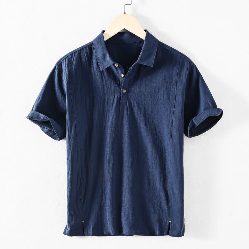 Men's loose fit linen casual button-up shirt in solid colour options