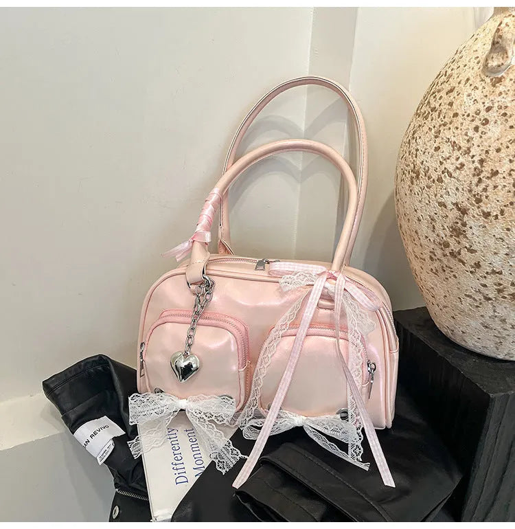 Large capacity beige PU leather casual shoulder bag with double straps and interior mobile phone compartment