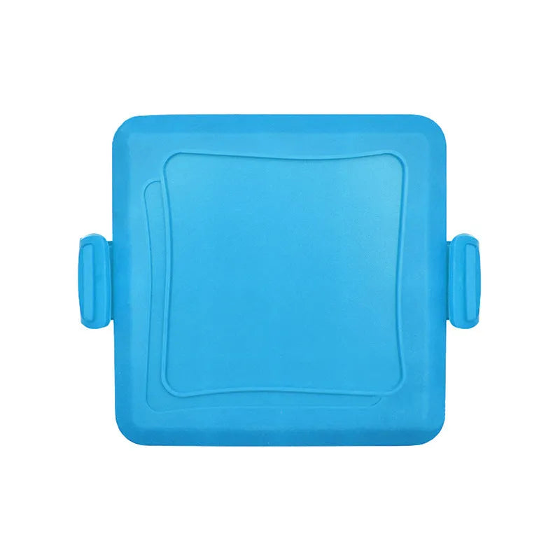Red silicone baking tray with handbag-style anti-scald grip handles and matching gloves