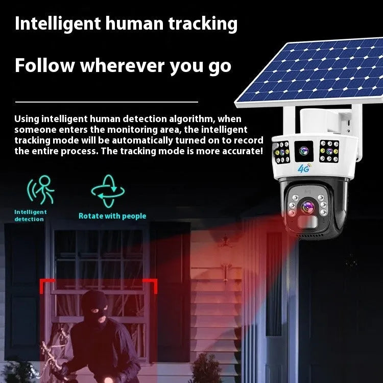 Solar binocular three-screen surveillance camera for outdoor security with 4 million pixel resolution