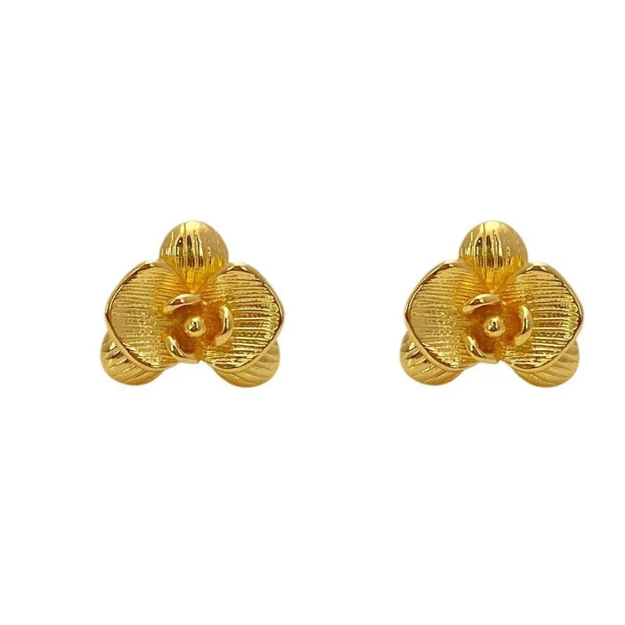 Retro flower earrings gold silver electroplated copper women's jewellery