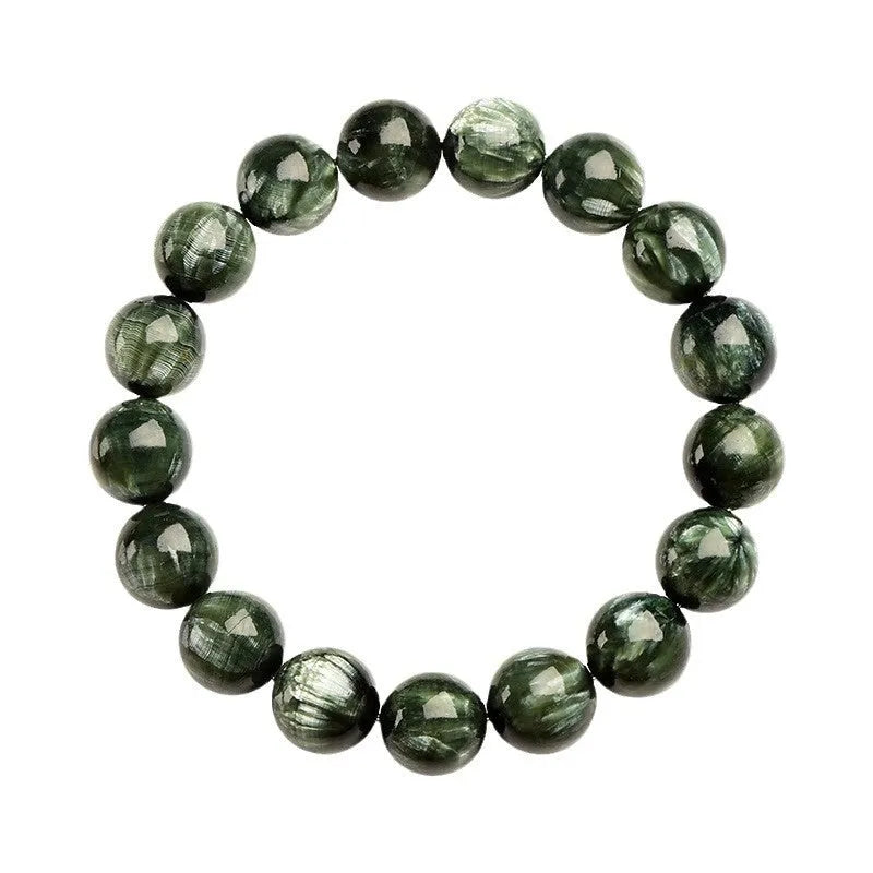 Green Dragon Crystal bracelet with 8-9mm round beads and a Ruyi element.