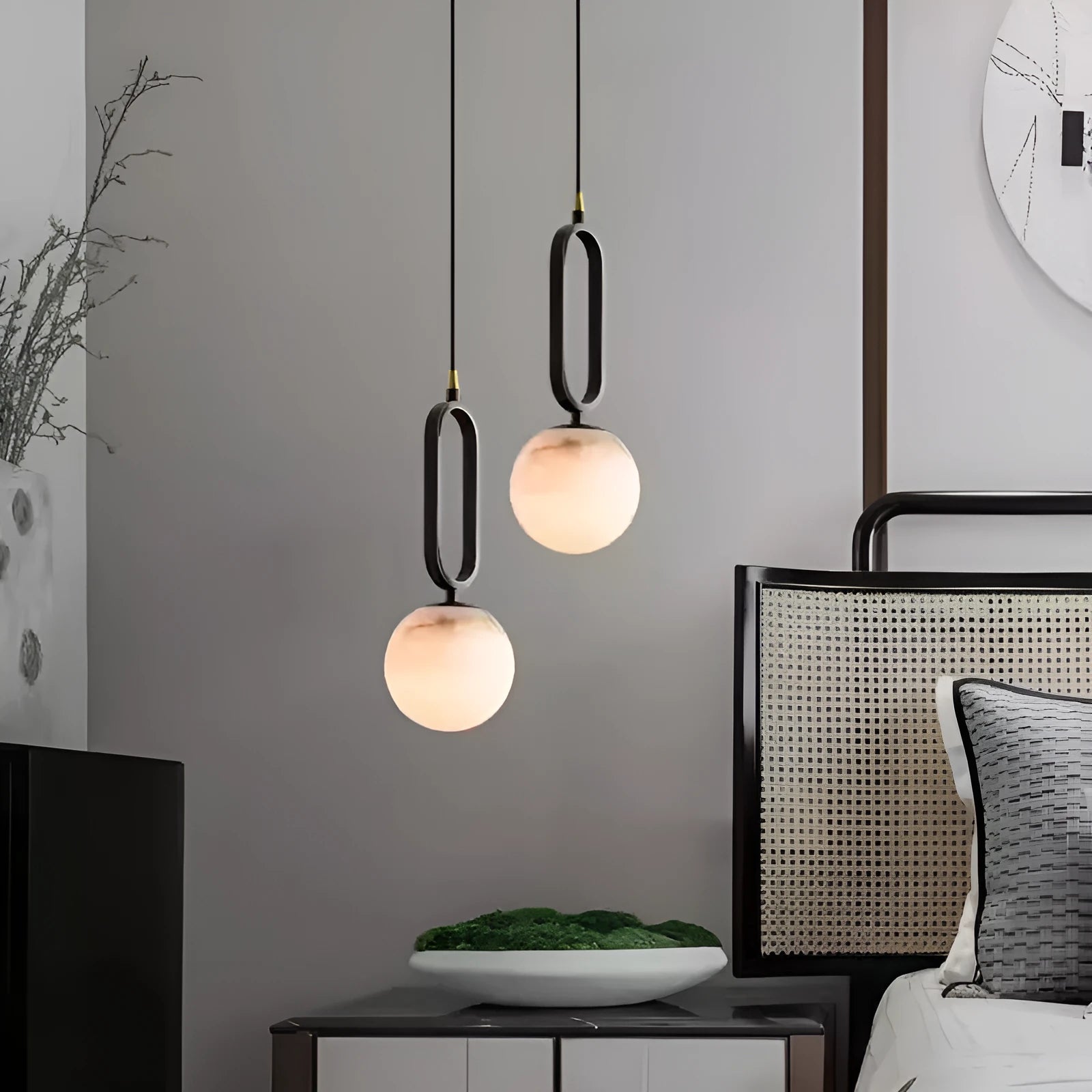 Nordic wall light marble shade copper frame black finish 15cm size on wall