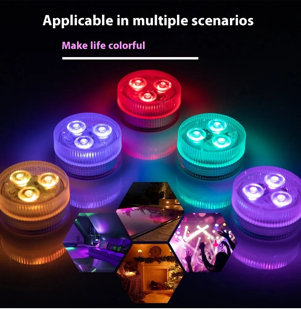 Remote control waterproof LED diving light for fish tank, showing compact plastic unit.