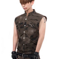 Men's camouflage denim vest and matching trousers in American retro Korean style with semi-high collar