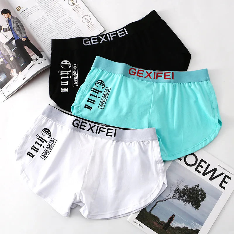 Men's loose fit cotton boxer briefs in multiple colours with mid-waist design