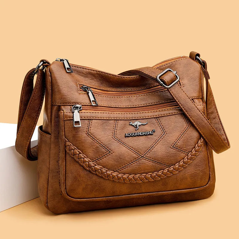 Soft PU leather women's shoulder bag in horizontal square shape with crossbody strap