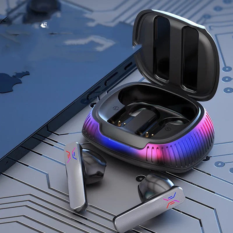 Hall Flashing wireless gaming headset with earplug design in black or white colour options