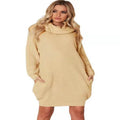 Women's lapel collar loose fit sweater in light apricot colour with front pockets