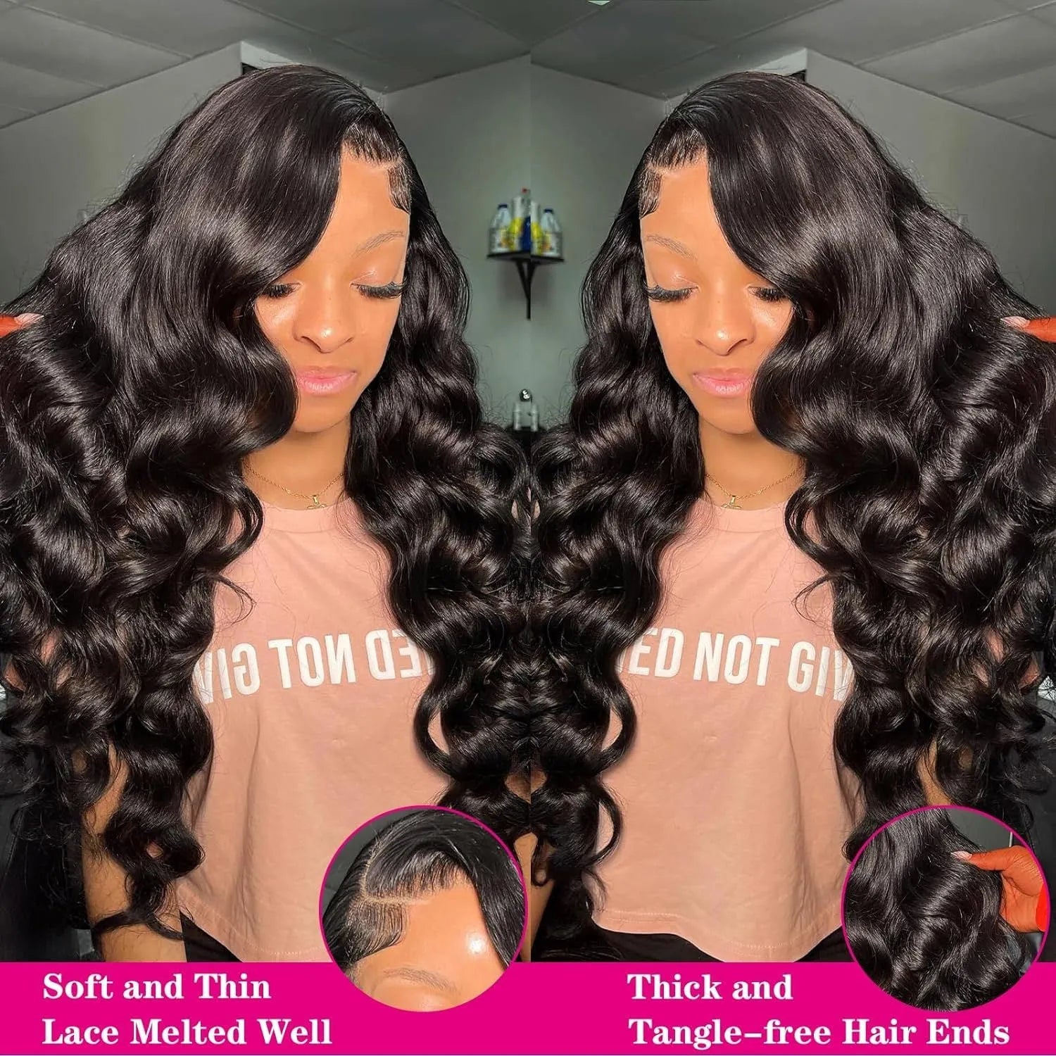 Black medium-long curly full-head synthetic wig on a lace mesh cap