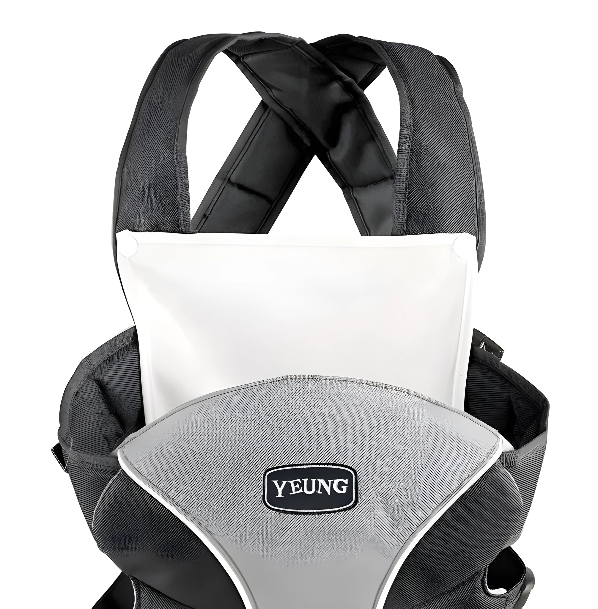 Double-shoulder baby carrier in red colour showing face-to-face carrying position