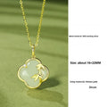 Hetian jade inlaid leaves design bracelet and necklace set in bamboo newspaper tone