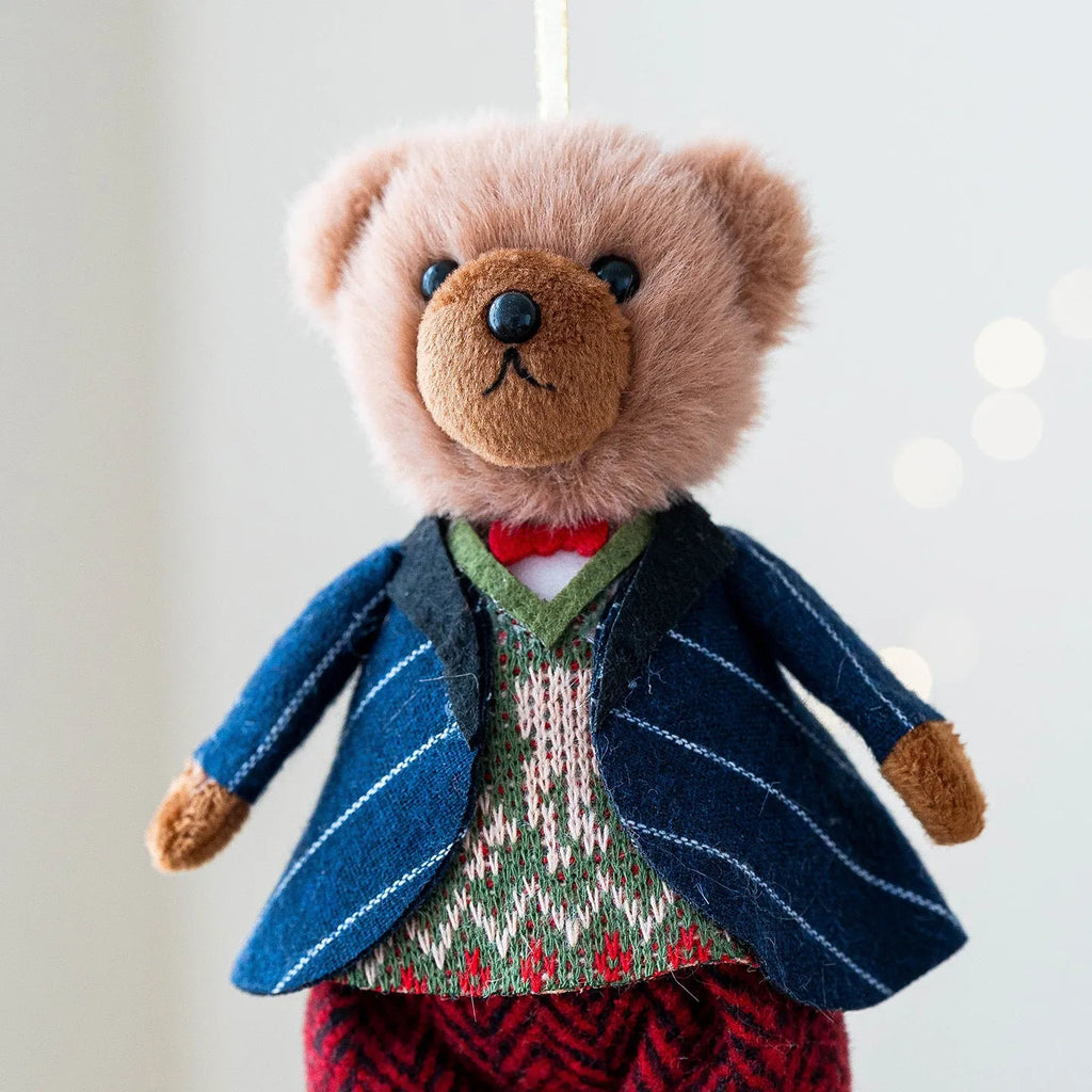 Cartoon-style couple plush bears wearing cotton suit plaid patterns in gentleman and princess bear colours