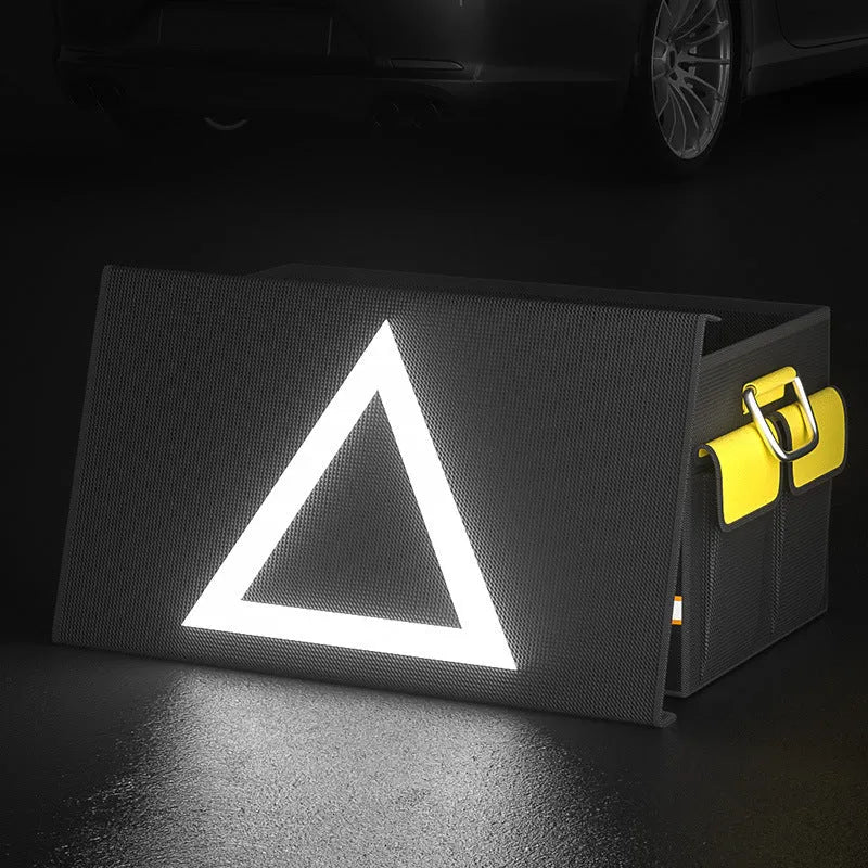Black and yellow foldable car trunk storage bag with handle in three capacity sizes
