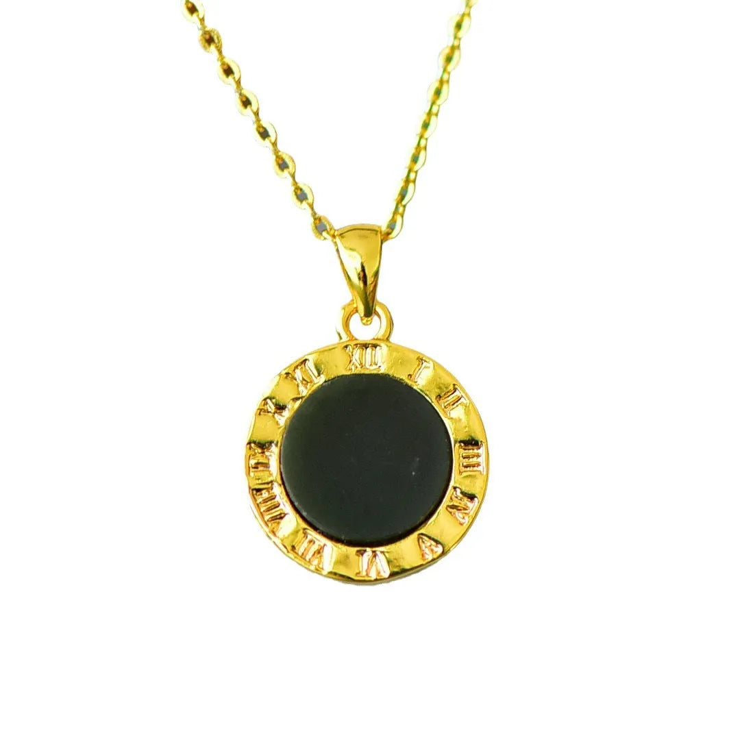 Natural Hetian gray jade pendant necklace with copper inlay detailing and ink blue jade accents.