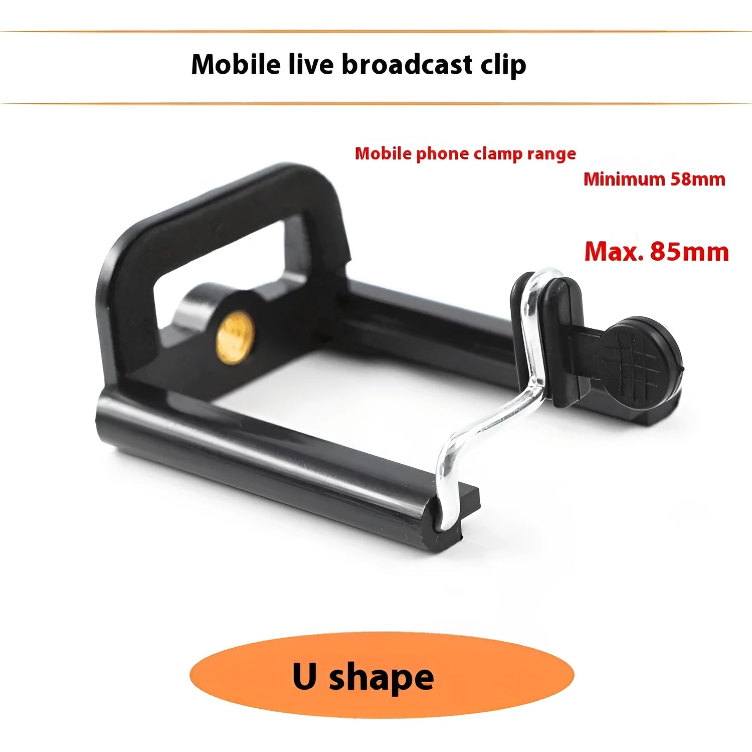 Black plastic U clip mobile phone holder bracket for attaching phones to hoses and poles