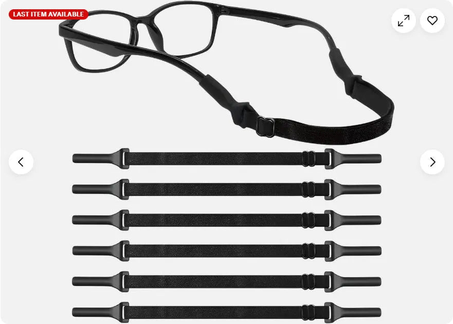 Black adjustable glasses cord with silicone ends for securing spectacles or sunglasses