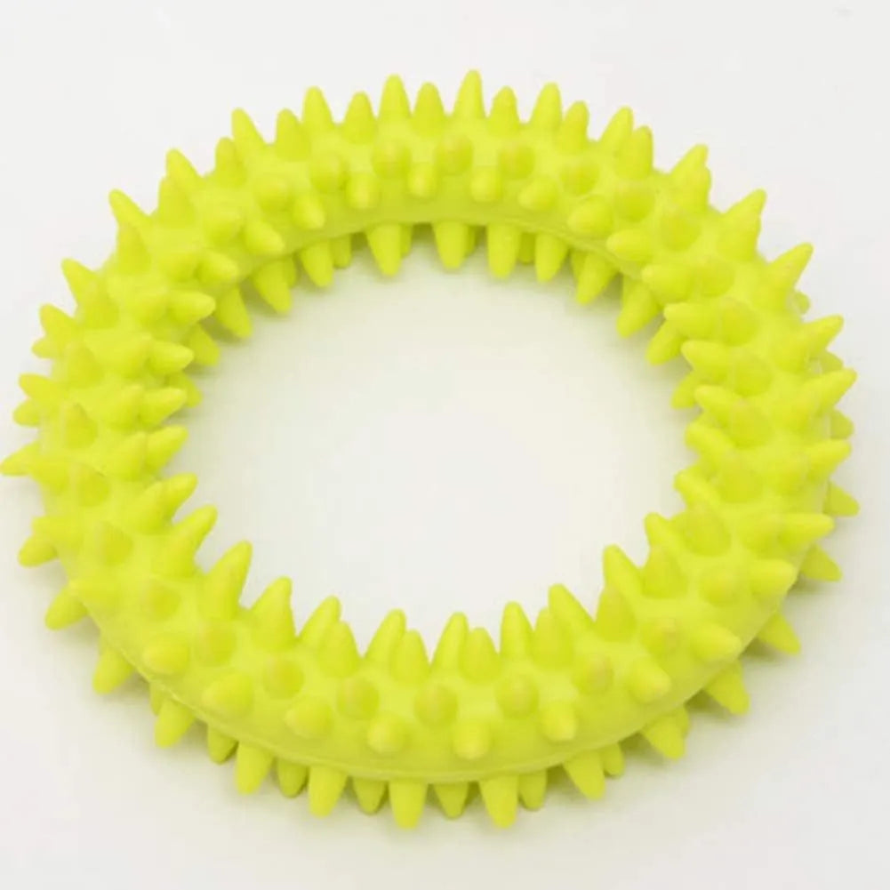 TPR spiky circle dog chew toy with dental cleaning nubs in multiple colour options