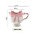 Girl heart bow pattern ceramic mug in black pink or white powder colour, 301-400ml capacity