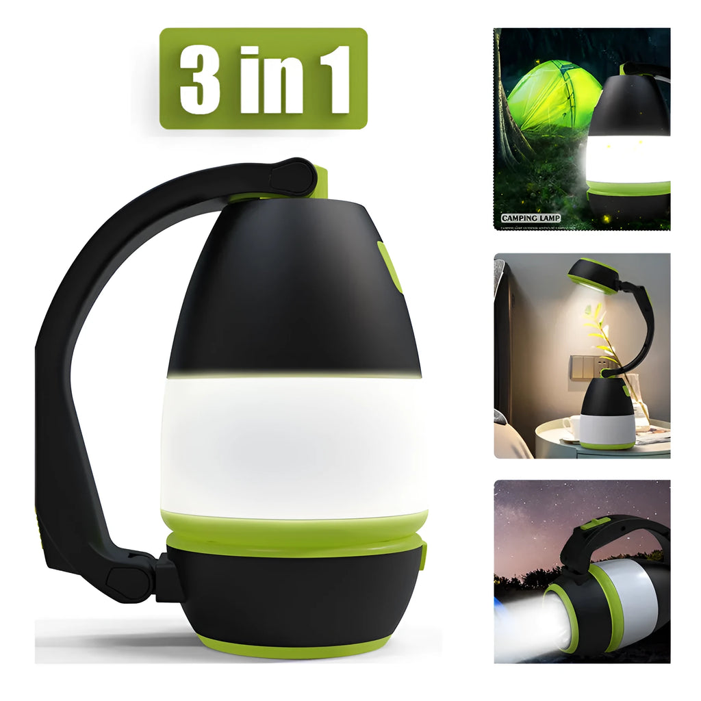 Black green multifunctional LED lamp with adjustable head and USB charging port