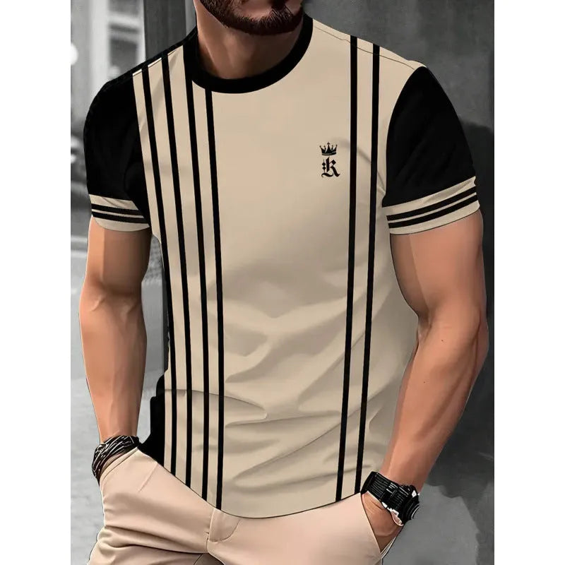 Men's short-sleeved T-shirt with striped digital 3D printing pattern in loose fit casual style