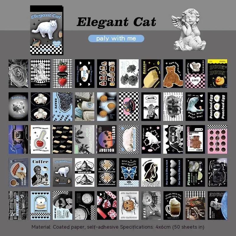 American retro cartoon sticker book showing 50 sheets with adhesive backing in six colour options