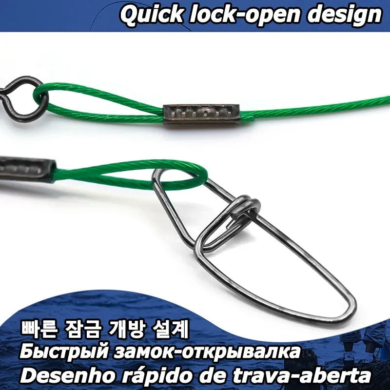 Anti-bite steel wire fishing accessories with double buckle pins measuring 54cm in length