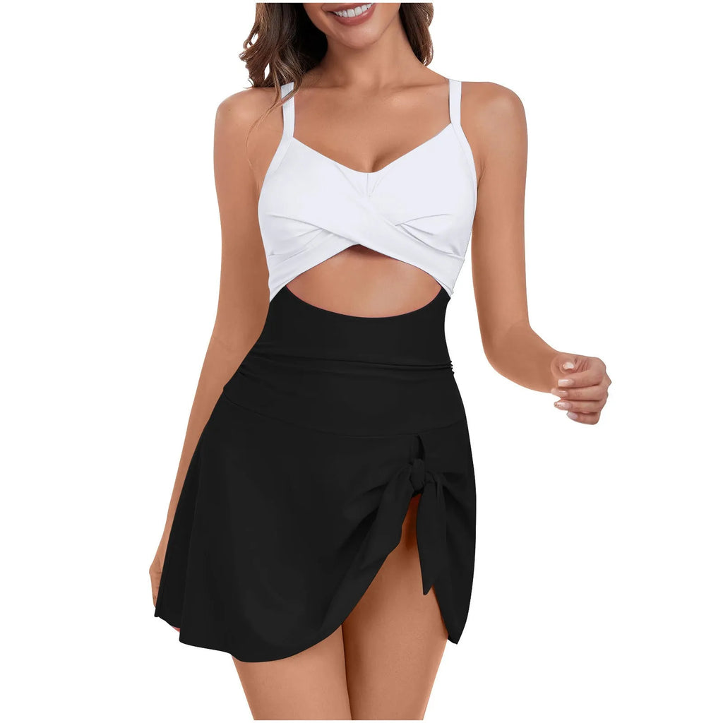 Strapped one-piece swimsuit in solid colour for swimming sports, available in multiple colour options.