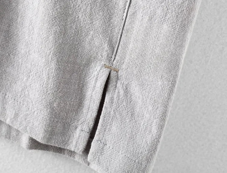 Men's loose fit linen casual button-up shirt in solid colour options