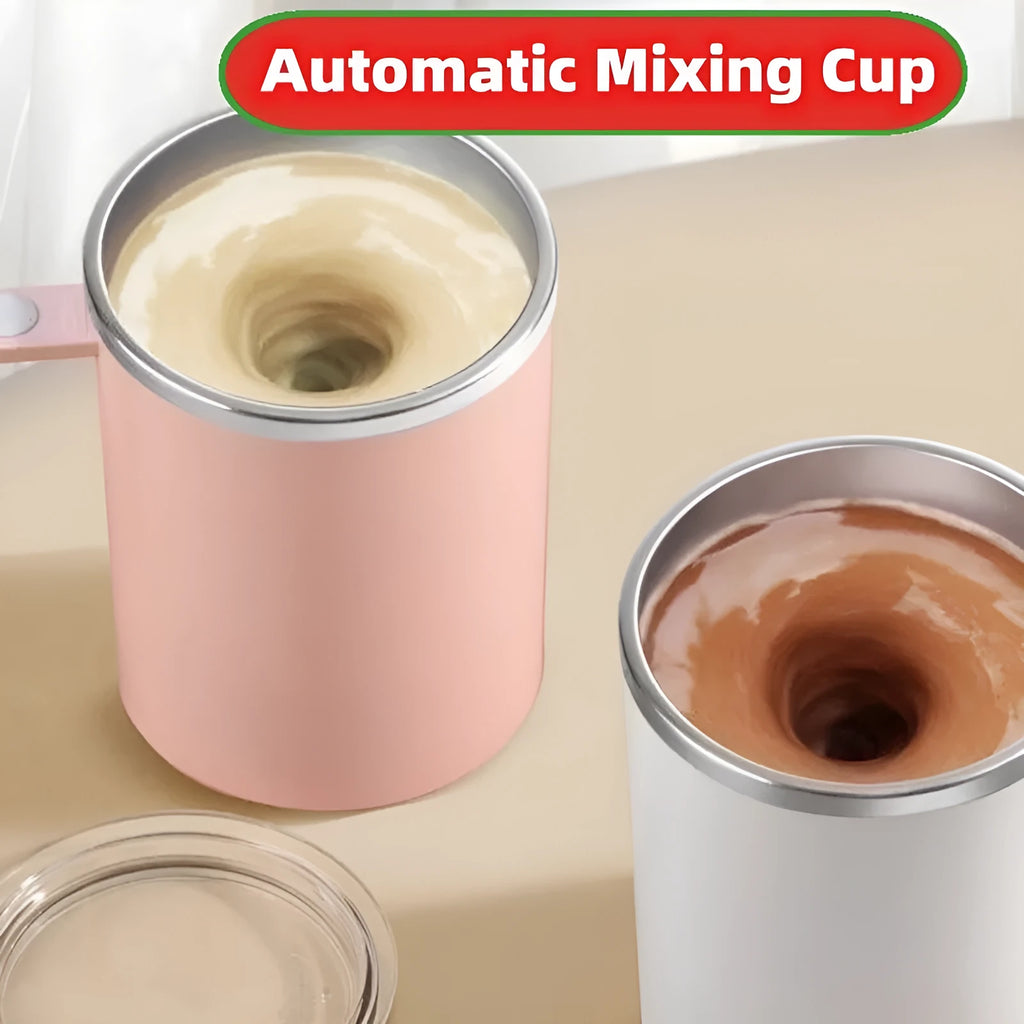 White automatic magnetic stirring coffee cup with 360ml capacity and stainless steel interior.