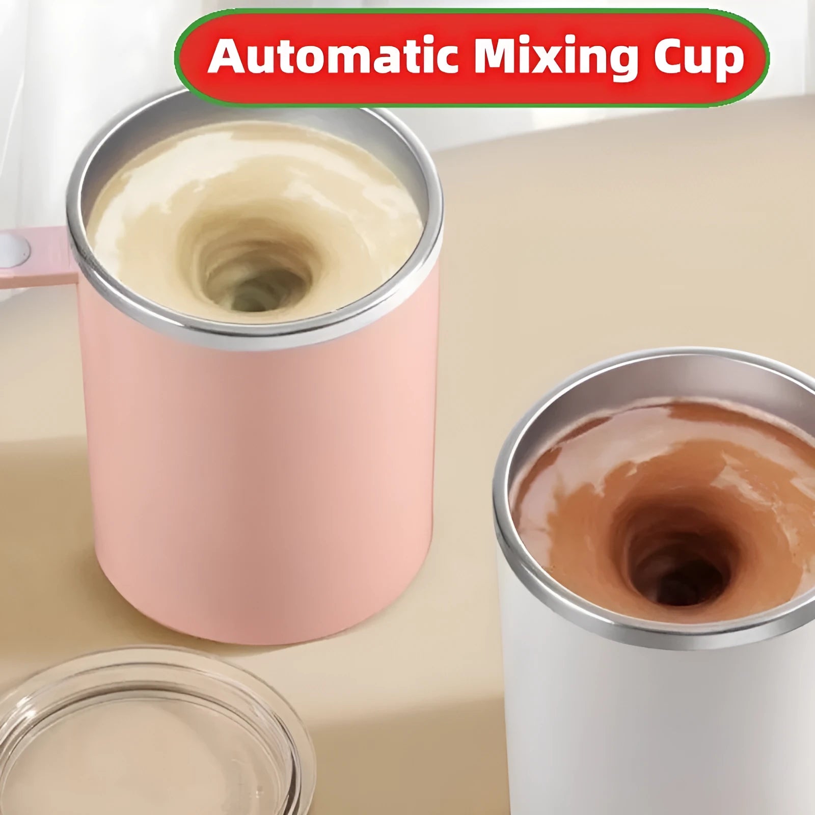 White automatic magnetic stirring coffee cup with 360ml capacity and stainless steel interior.
