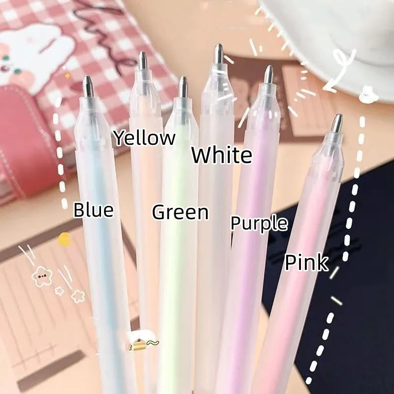 Plastic dispensing pen with cap in one of six colours: yellow, white, blue, green, pink or purple