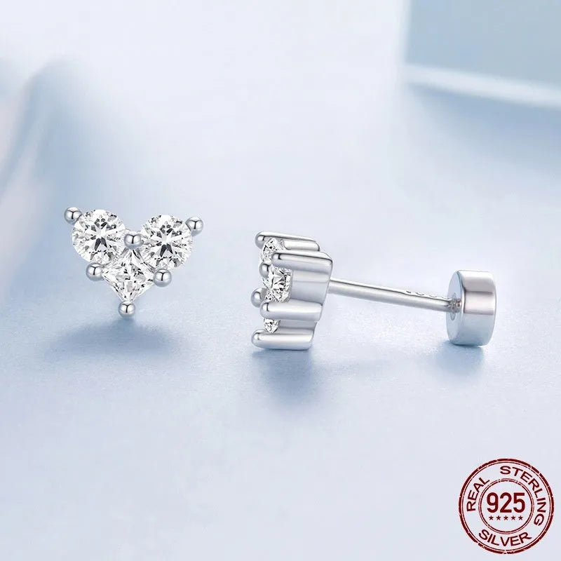 Heart-shaped zircon small ear studs S925 sterling silver electroplated finish BSE1227