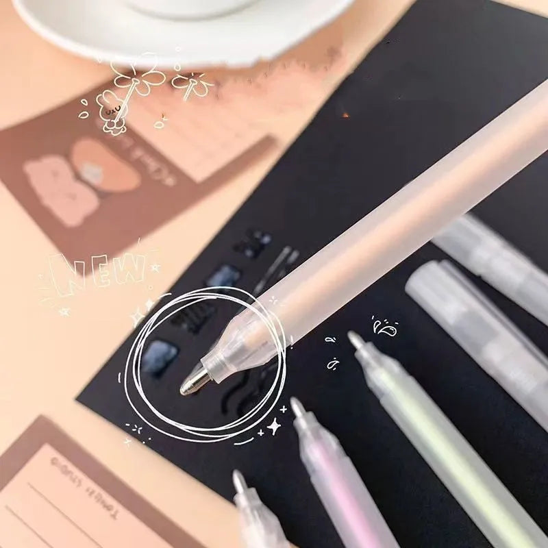 Plastic dispensing pen with cap in one of six colours: yellow, white, blue, green, pink or purple